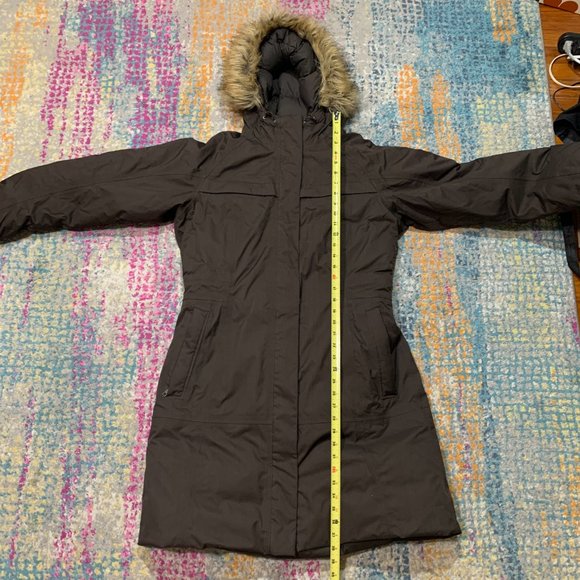 The North Face Goose Down Long Parka Coat Brown Hooded Fur Women's Size Large - Picture 3 of 10